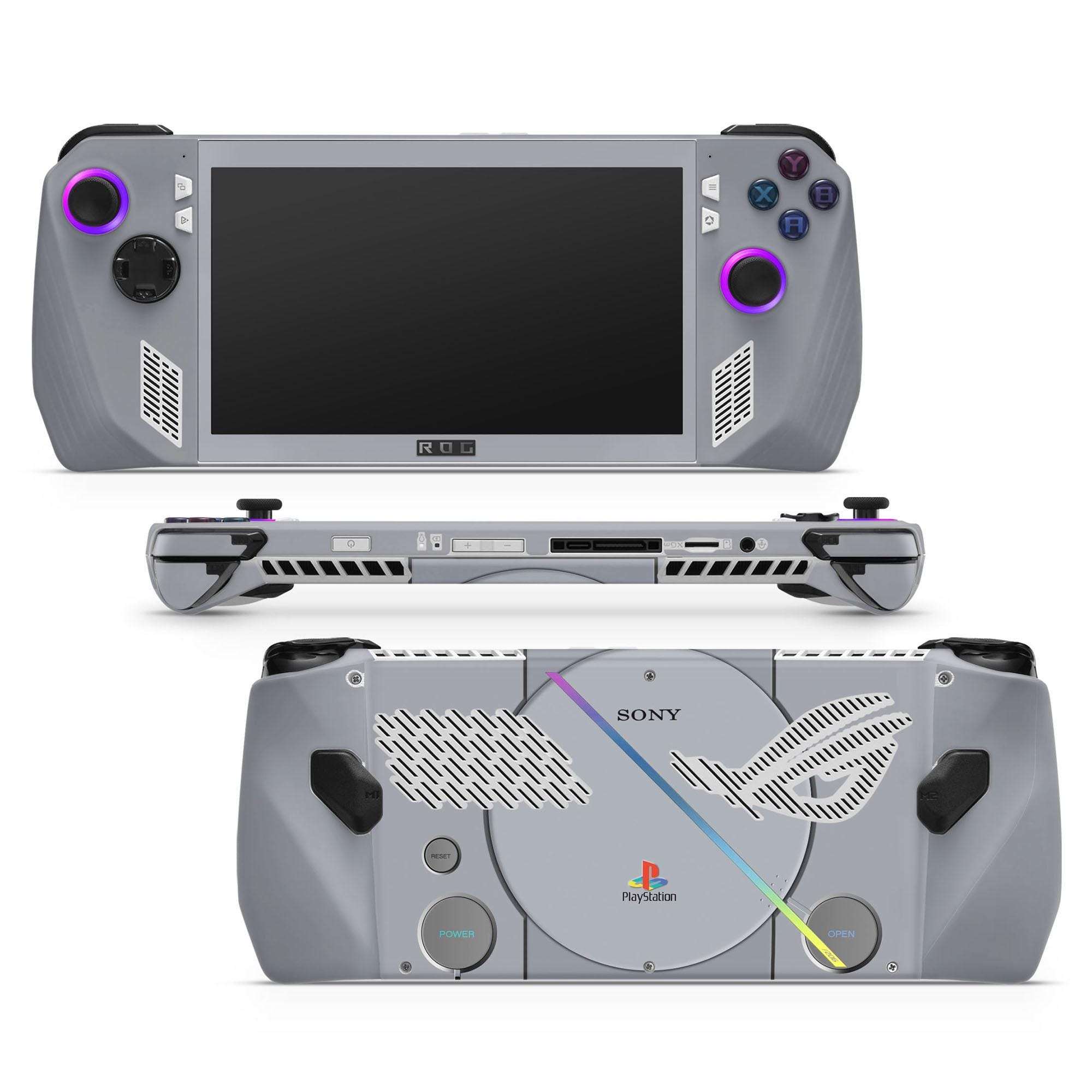 Skin ASUS ROG Ally X ispirata alla Playstation 1 classica retrò, skin per console ROG Ally grigia retrò PS1, cover in vinile da gioco 3M