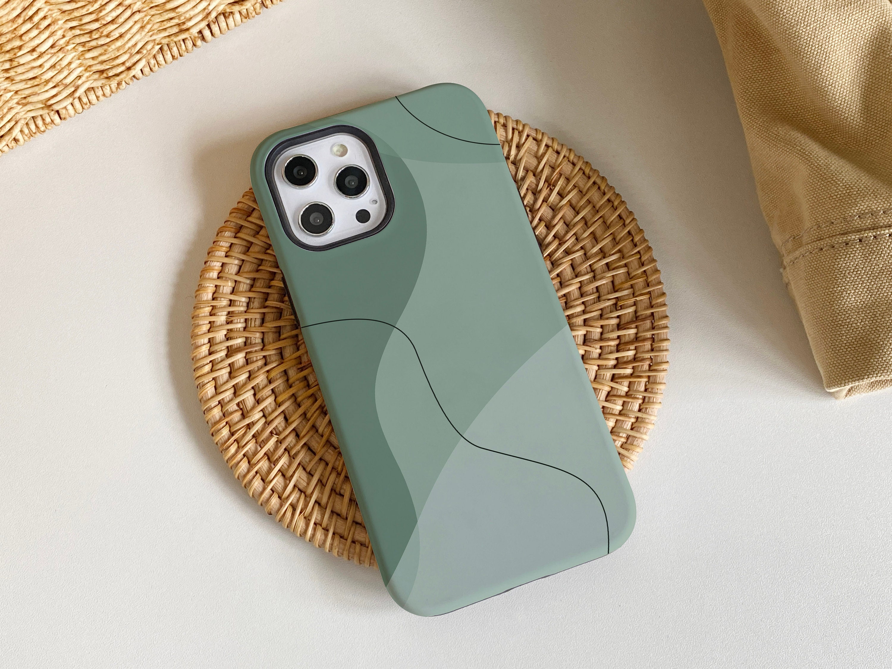 Custodia Art Line verde per iPhone, iPhone 17, 17 Pro, 17 Pro Max, iPhone 14 Pro Max, iPhone 17 16 15 14 13 12 11 Pro, iPhone XR XS Max, cover per tel