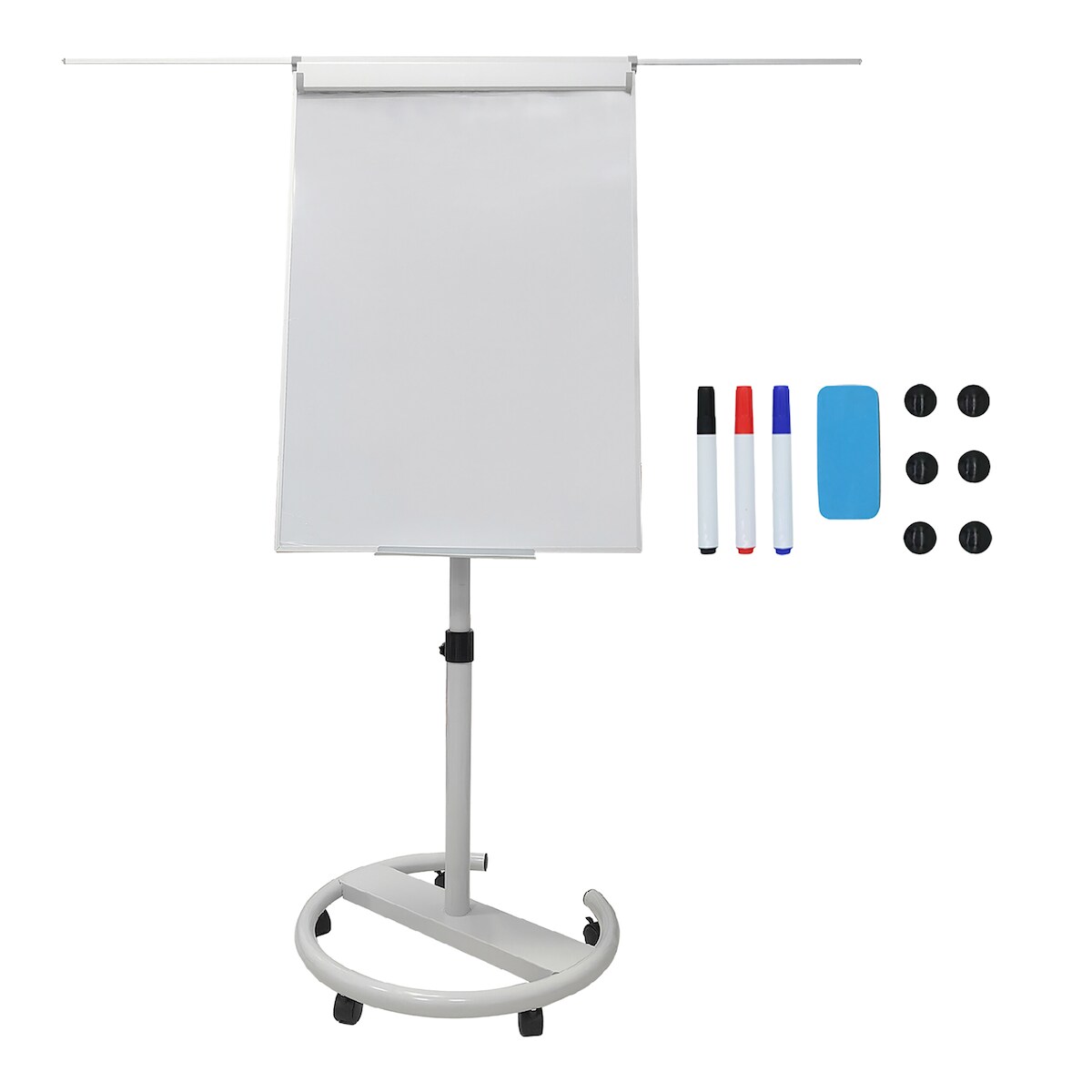 Relaxdays Flipchart Whiteboard, magnetisch, höhenverstellbar, Rollen, Stifte-Ablage, Alu-Rahmen, HxB: 100x70 cm, weiß Image