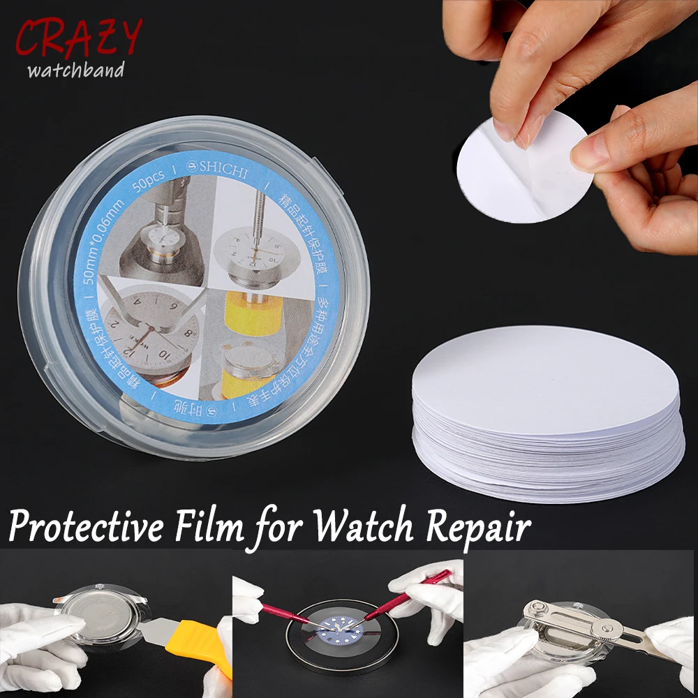 50PCS 50mm Kunststoff Schutz Film für Uhr Zifferblatt und Hände Entferner Fall Zurück Pad Schutz Uhren Reparatur werkzeuge für Uhrmacher Image