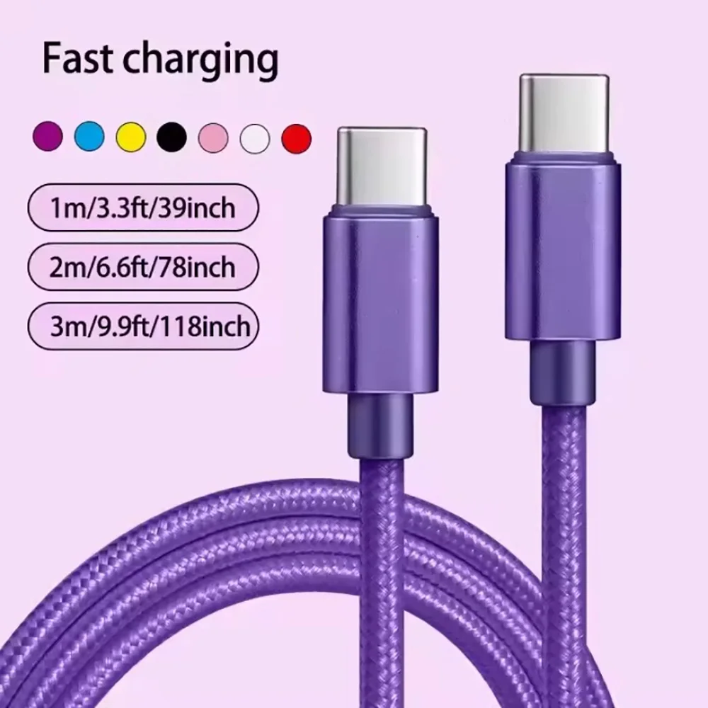 66W 5A USB C auf Typ C Schnelllade-Datenkabel USB Typ C auf Typ-C Nylon geflochtenes Schnelllade-Ladeadapterkabel 1m 2m 3m Image