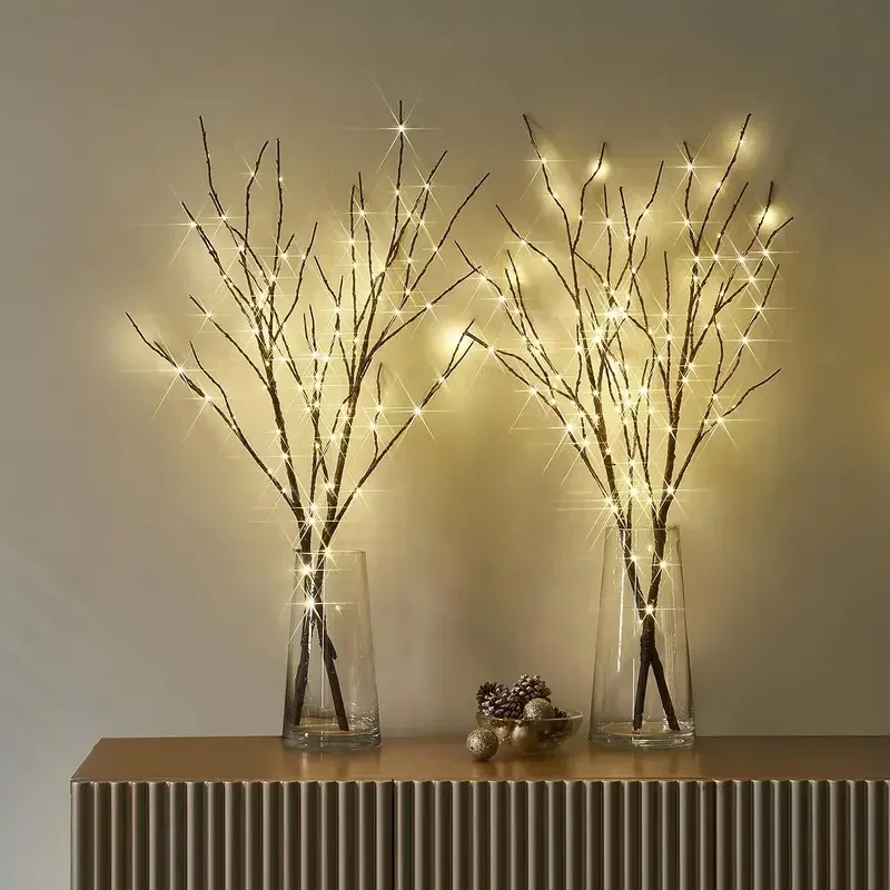 LED-Lichterkette mit weißen Birkenzweigen, 20 LEDs, batteriebetrieben, Feenzweig-Lampe für Weihnachten, Hochzeit, Zuhause, Party, Tischdekoration Image