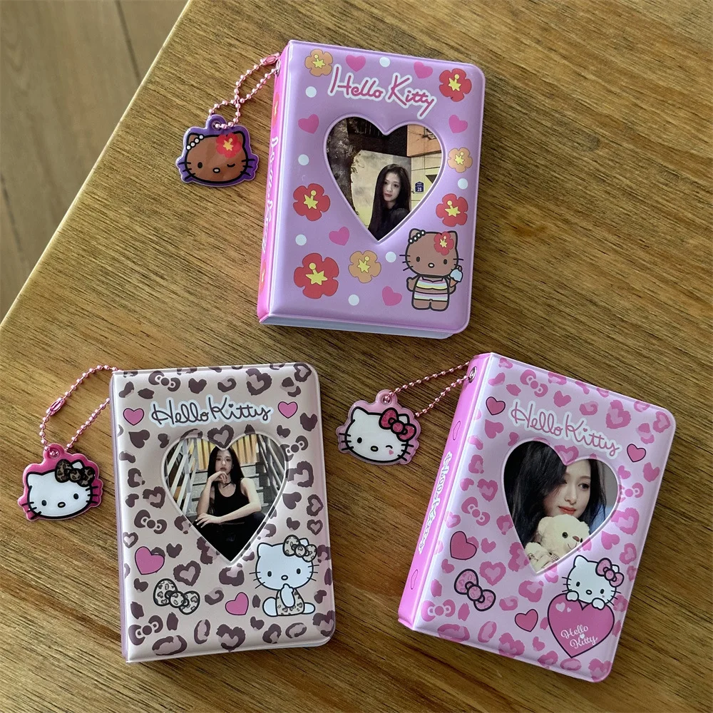 Anime Sanrio Hello Kitty Kartenbuch, Retro-Leopardenmuster, 7,6 cm, Stern, kleine Karte, Polaroid-Aufbewahrungsbuch, kann 40 Stück Fotogeschenke halten