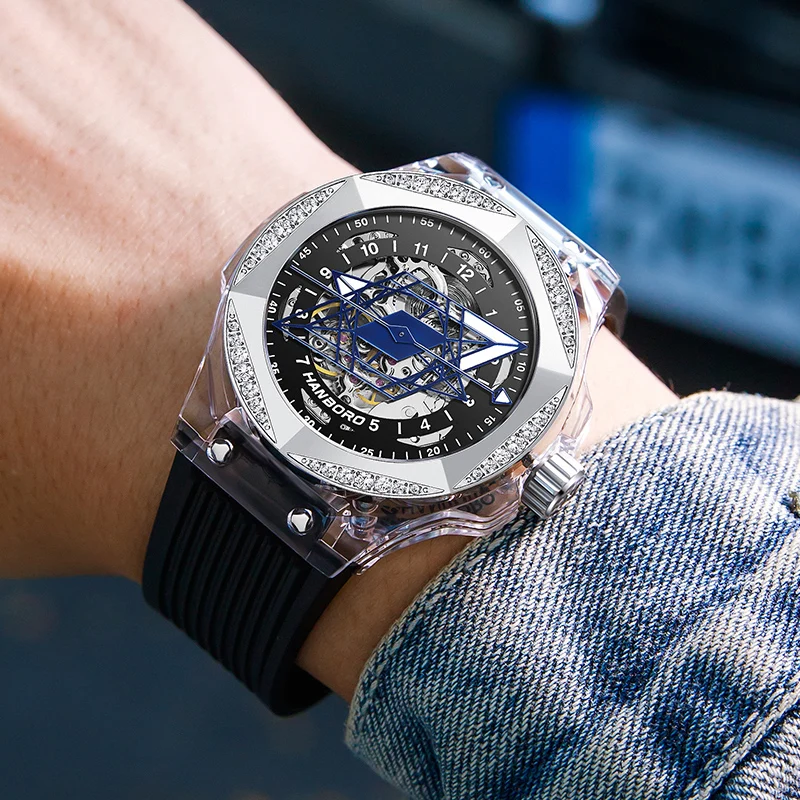 HANBORO Tattoo-Uhr, mechanische Herren- und Damenuhr, vollautomatische, transparente Hohluhr Image