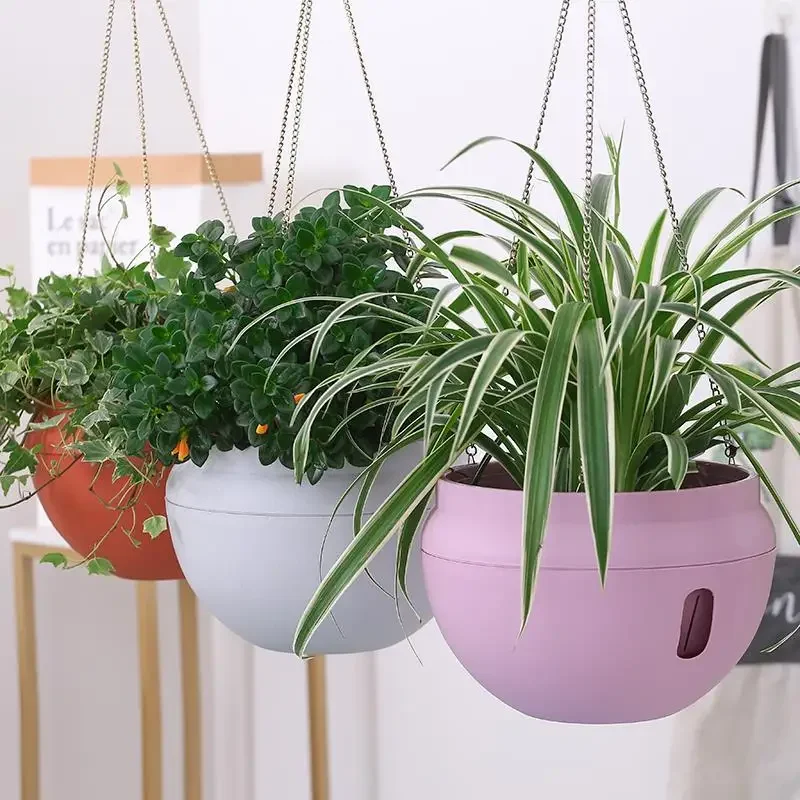 Schüsselförmiger Kunststoff-Blumentopf für den Garten, selbstbewässernder Haken, hängender Pflanzgefäß, Wasserspeicher, Freigabe, Pflanzenhalter, Korb, schüsselförmig Image