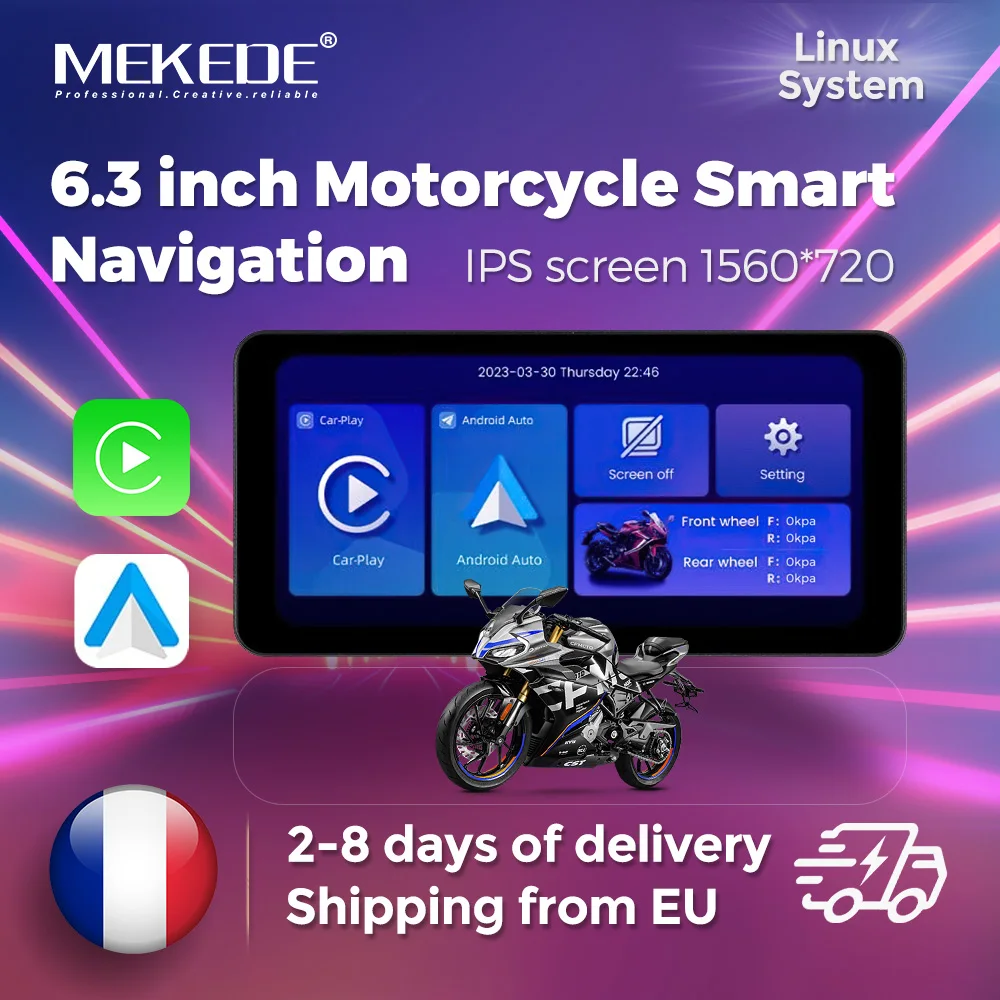 6,3 Zoll Touch Sceen Linux System IPX7 sichere Motorrad GPS Navigation BT Wireless Carplay Android Auto Motorrad Navi
