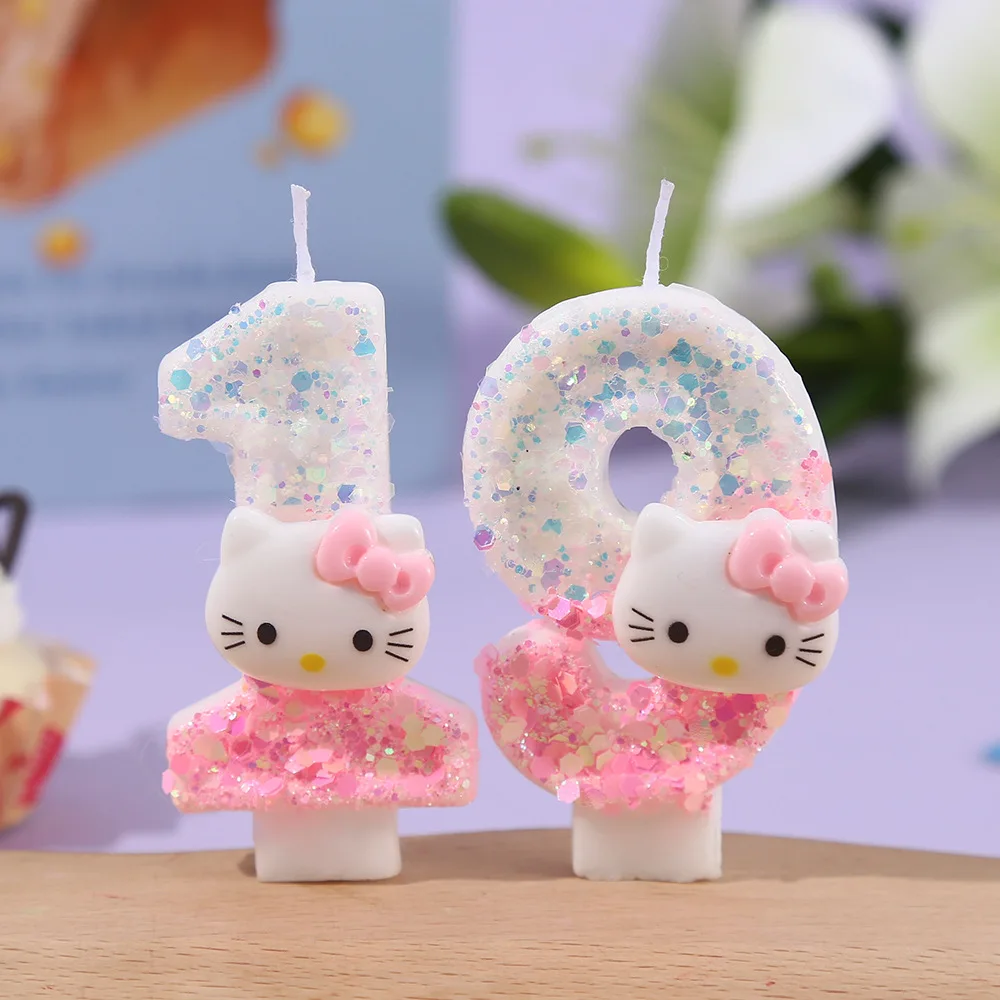1pc Nette katze kopf digitale kerze kreative rosa und weiß farbe passenden geburtstag kuchen kerze atmosphäre dekoration pailletten Image
