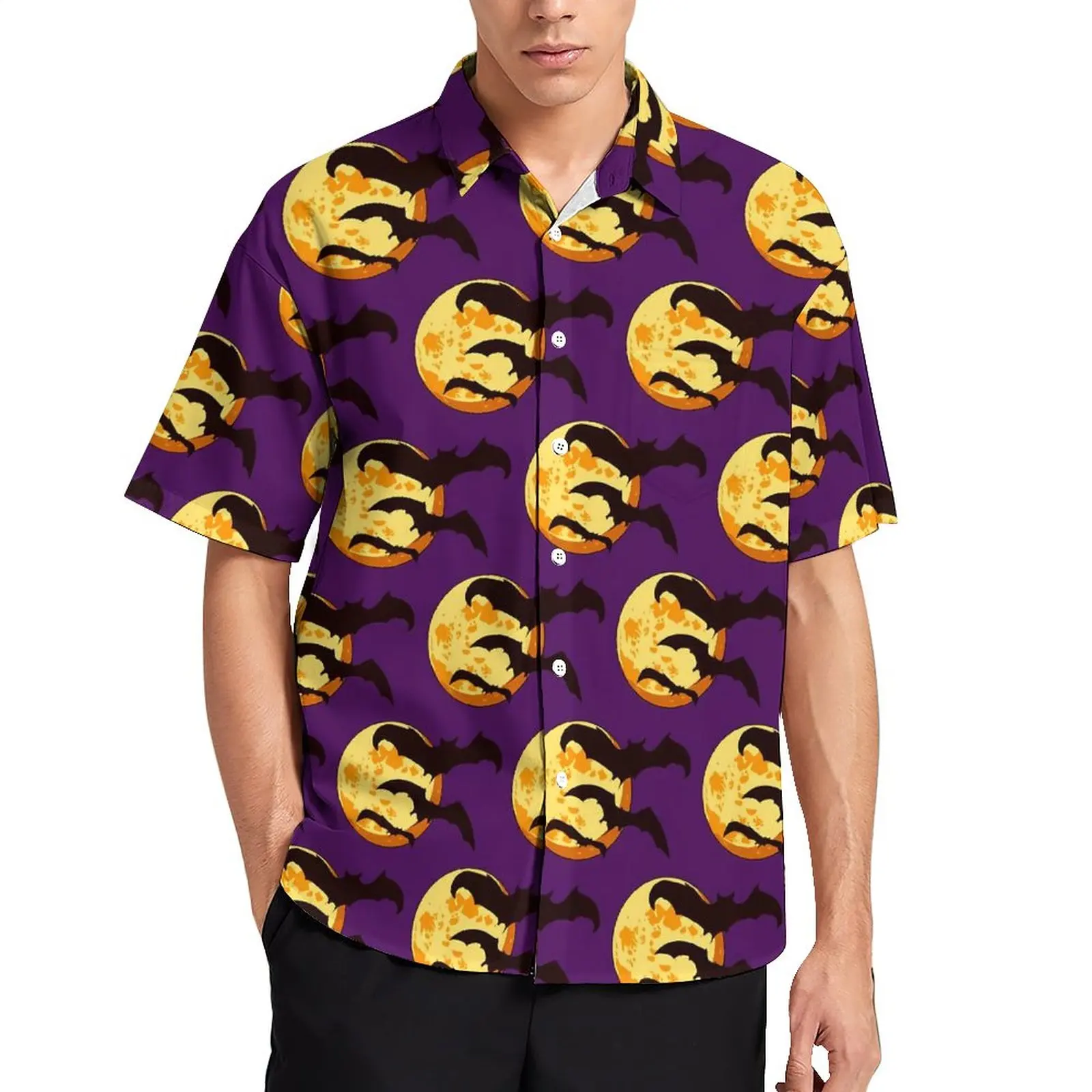 Fledermaus Herren Vintage Shirt mit Aufdruck lässig Retro Sommer kurze Ärmel Design Urlaub Harajuku Luxus Blumenbluse Rockabilly