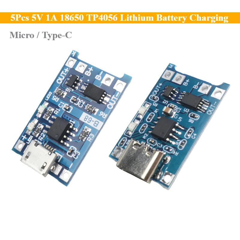 5 Stücke 5 V 1A 18650 TP4056 Lithium-Batterie Ladeplatine Lithium-Lade USB Micro Typ-C Lademodul mit Schutz Erweitern DIY Image