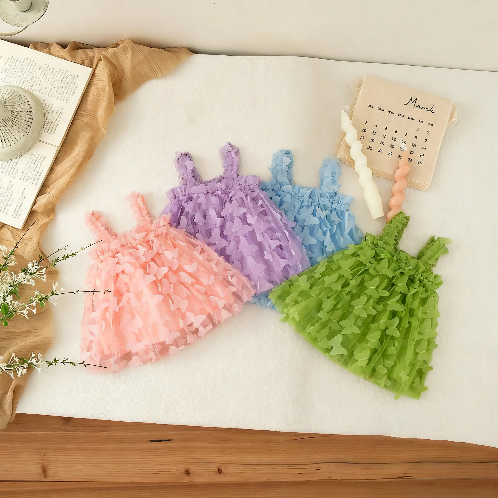 Baby Mädchen Kleid Sommer Schmetterling Mesh Hosenträger Mädchen Kleid Nette Hochzeit Blumenmädchen Outfit Baby Mädchen Kleidung ﻿ Image
