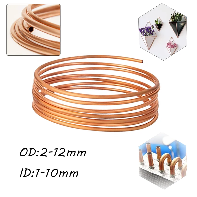 1M Soft Coil Kupferrohr T2 Rotkupferrohr Airs Conditioning Kühlung Kapillardrahtrohre Außendurchmesser 2/3/4/5/6/8/10/12 mm Image