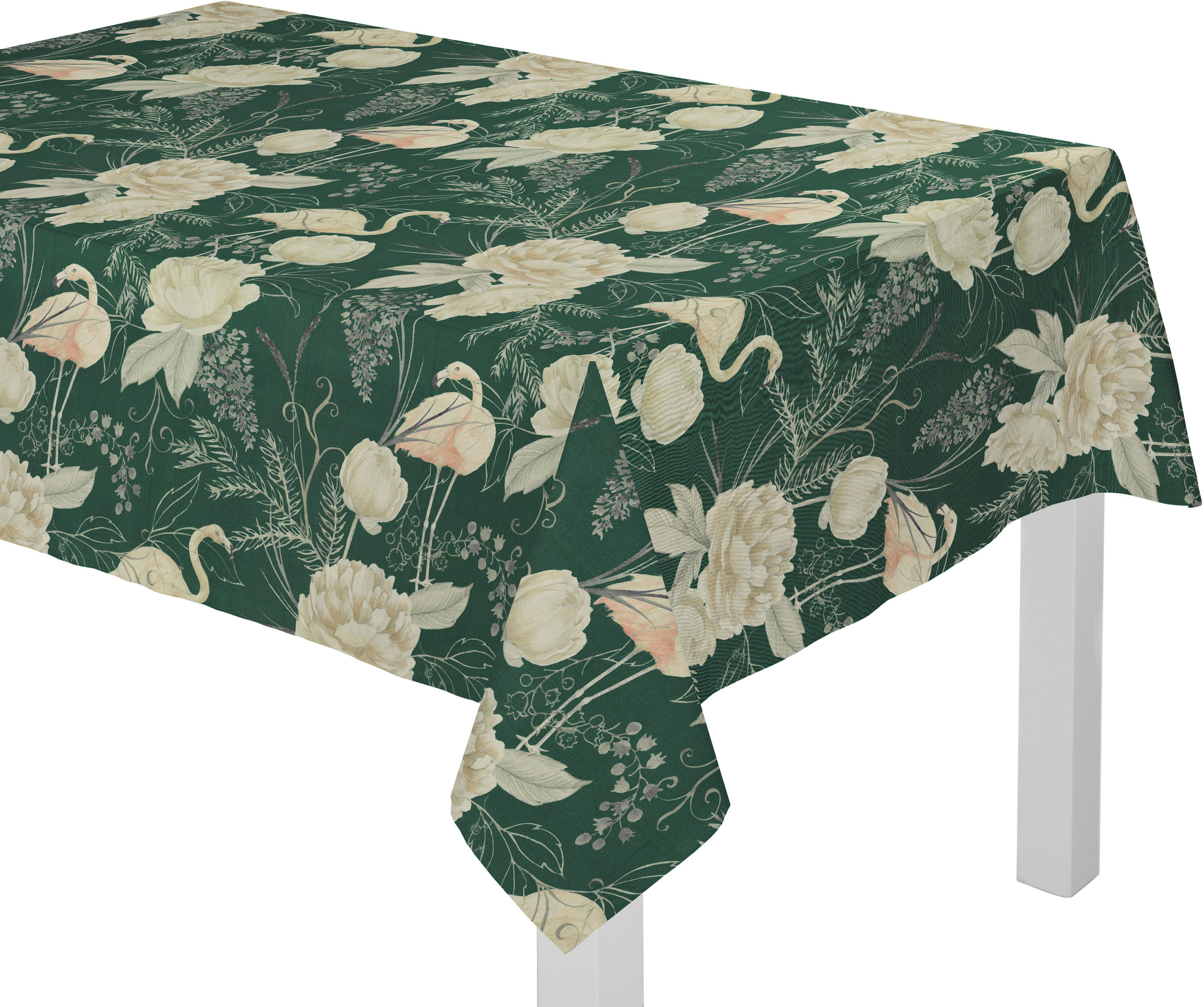 Tischdecke ADAM "Eden" Gr. 5, grün (dunkelgrün, natur), B:250cm L:145cm, Bio-Baumwolle, Tischdecken, Tischdecke, aus 100% Bio-Baumwolle Image