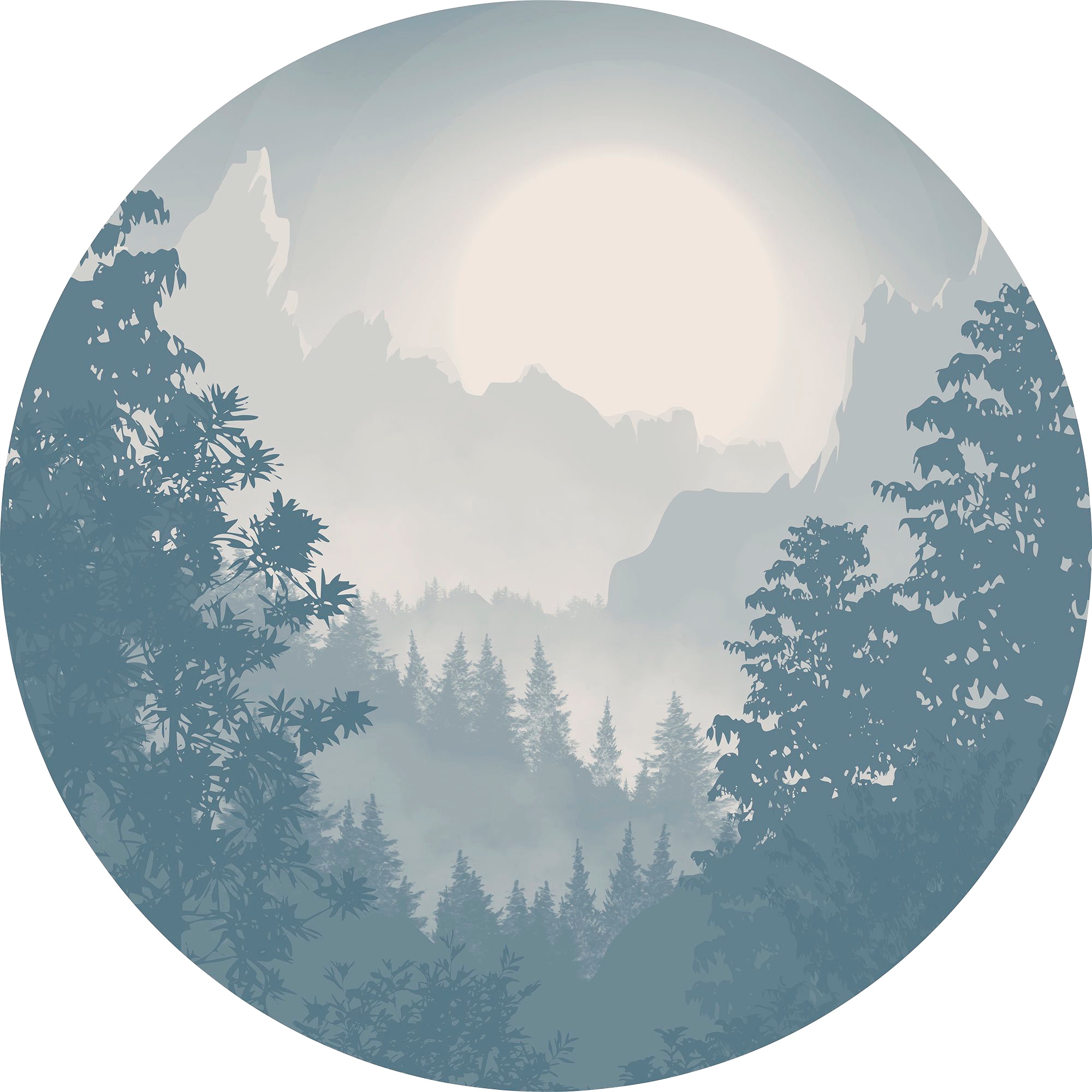 Vliestapete KOMAR "Vlies selbstklebend - Blue Valley - Größe 125 x 125 cm", blau (blau, weiß), B:125m L:125m, Vlies, Tapeten, Wohnzimmer, Schlafzimmer