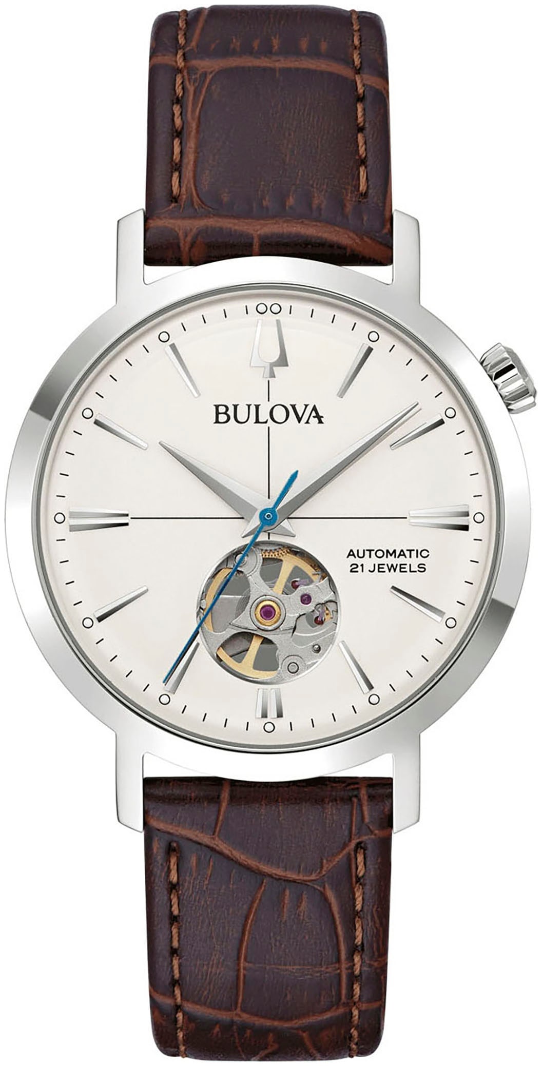 Automatikuhr BULOVA, braun, Armbanduhren, Damen, Automatikuhr, Armbanduhr, Herrenuhr, Mechanische Uhr, Lederarmband, analog