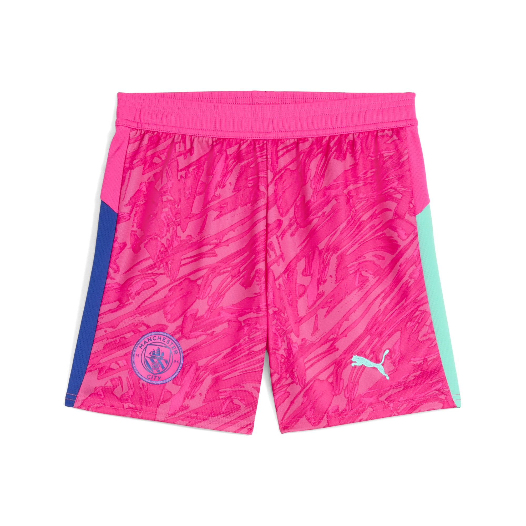 Sporthose PUMA "Manchester City 25/26 Torwartshorts Jugendliche", Mädchen, Gr. 176, Normalgrößen, grün (fluro pink pes aquatic grün), Obermaterial: 100% Polyester, regular fit, Hosen Sporthose