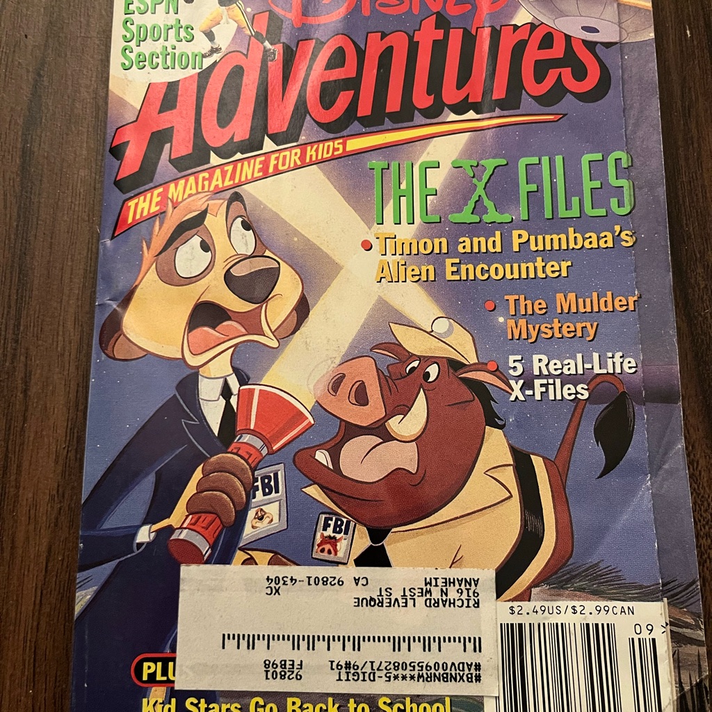 Disney Other | Disney Adventures Magazine September 1997 The X Files Timon And Pumbaa | Color: Blue/Red | Size: Osbb