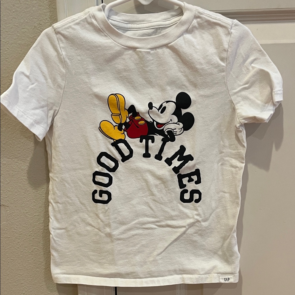 Disney Shirts & Tops | Disney X Gap Kids 4-5 Xs White T-Shirt With Mickey Mouse And Good Times Print | Color: Black/White | Size: Xs