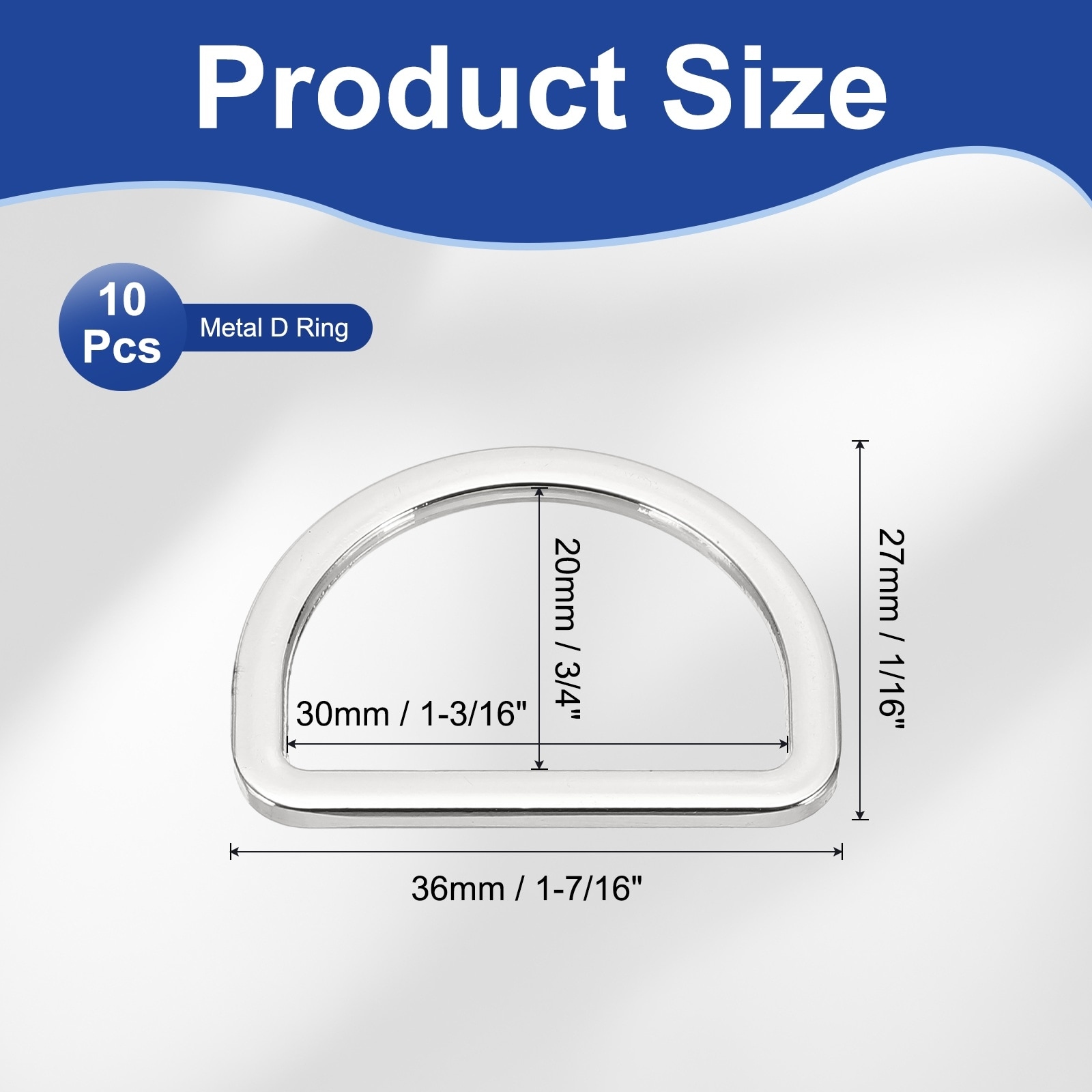 Metal D Ring, Flat Metal D Buckle Solid Dee Rings for Bags Backpack Wallets Leather Straps