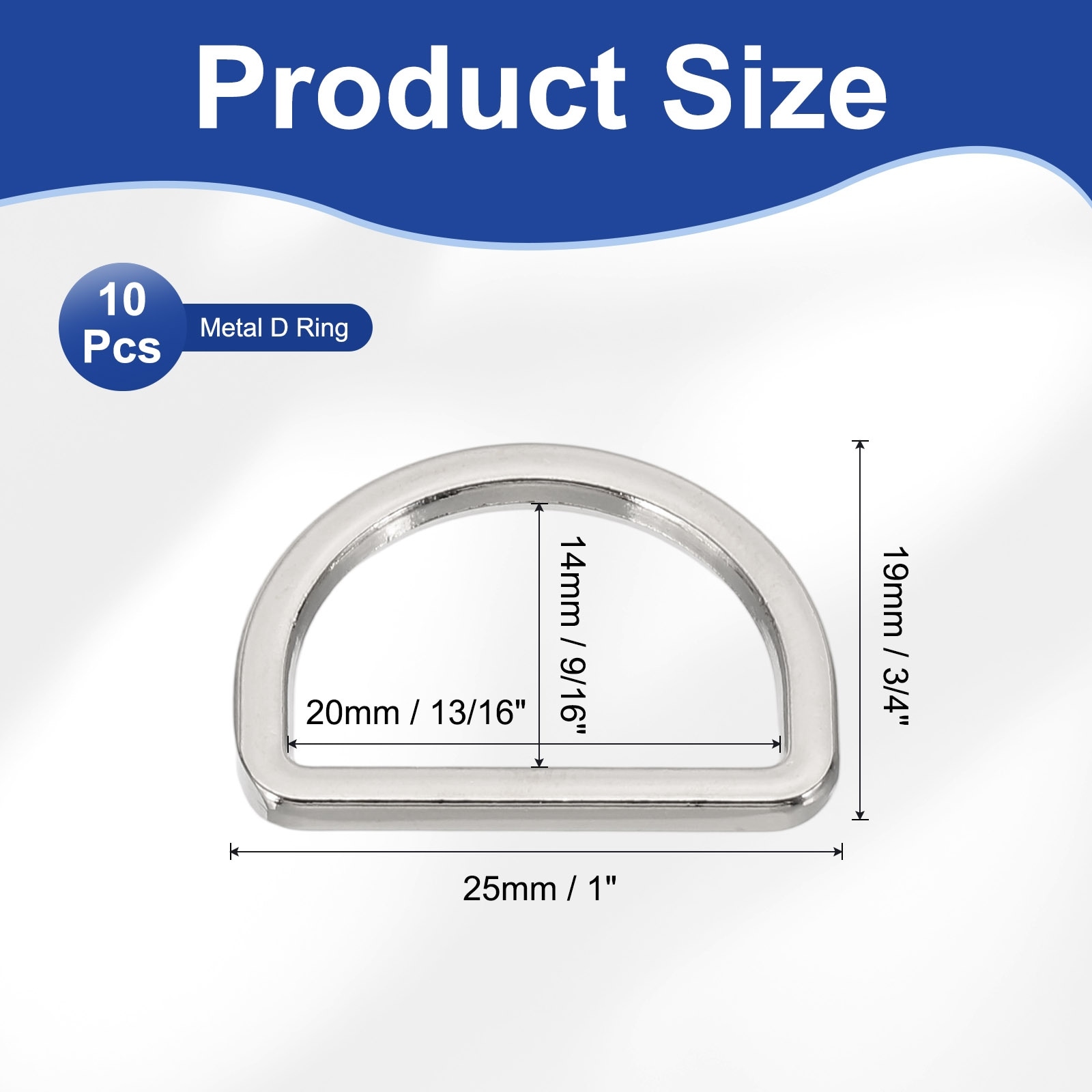 Metal D Ring, Flat Metal D Buckle Solid Dee Rings for Bags Backpack Wallets Leather Straps