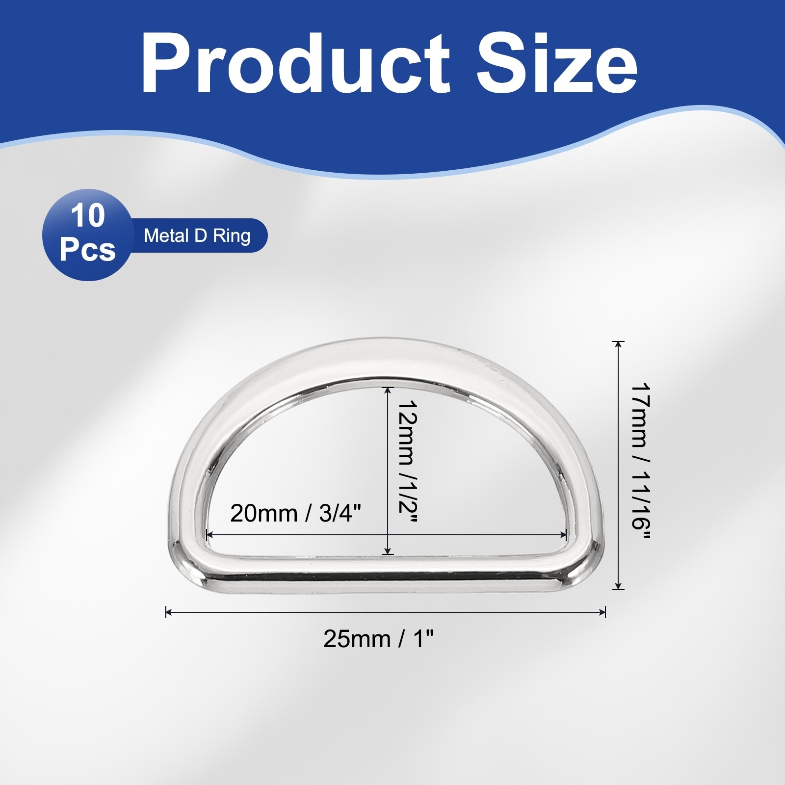 Metal D Ring, Flat Metal D Buckle Solid Dee Rings for Bags Backpack Wallets Leather Straps