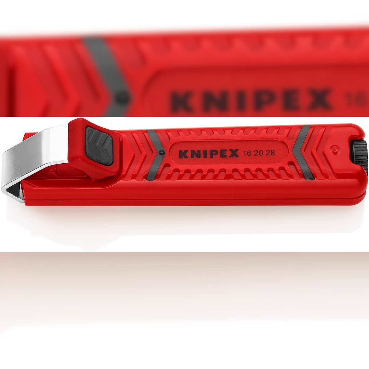 KNIPEX Abmantelungswerkzeug mit Schleppklinge Ø 8,0 - 28,0 mm, schlagfestes Kunststoffgehäuse, 130 mm, SB Verpackung Image
