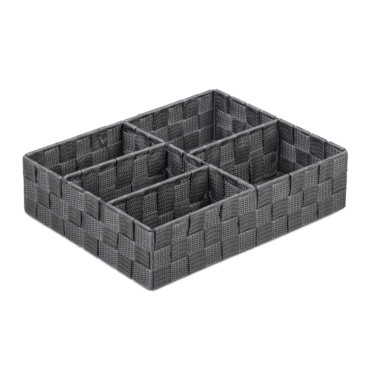 Relaxdays Aufbewahrungskorb, 5 Fächer, eckig, geflochten, PP-Kunststoff, Badezimmer Aufbewahrung, Ordnungskorb, grau Image