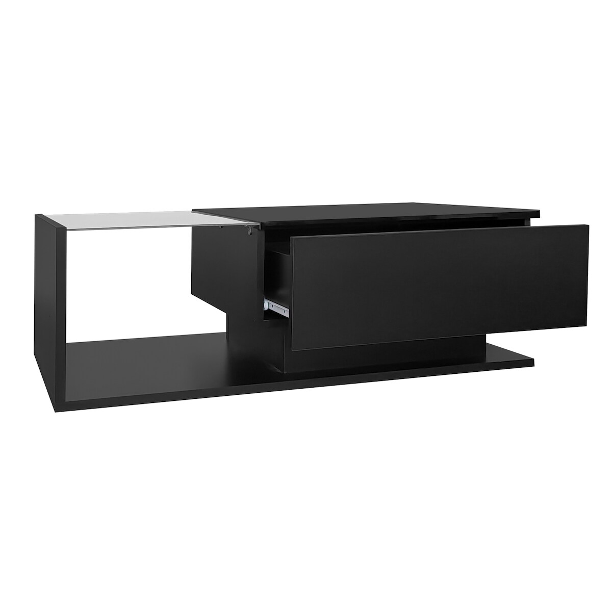 STILVORA Schwarzer Hochglanz-Couchtisch 100x50x32 cm mit LED-Beleuchtung und Glas-Einsätzen, Bluetooth-Steuerung, Schublade, Stoßfestes Glas Image