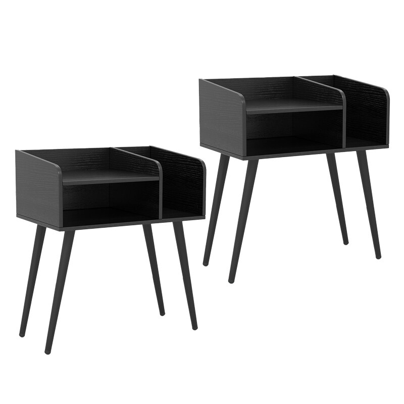 COSTWAY Set aus 2 Nachttischen mit offenem Fach, Sofatisch mit Metallstützbeinen Image