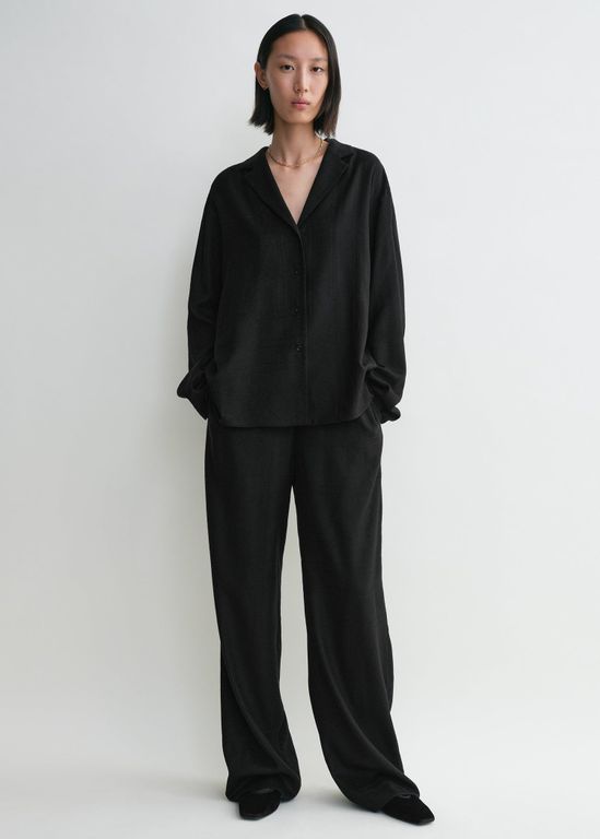 Monogram Flannel Pj Top - Black - Totême Nightwear