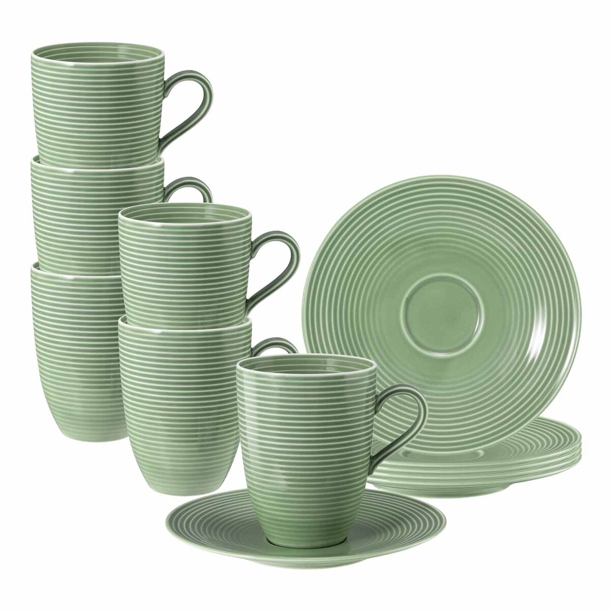 Seltmann Weiden Beat Color Glaze Henkelbecher mit Untertassen 6er Set Salbeigrün Image