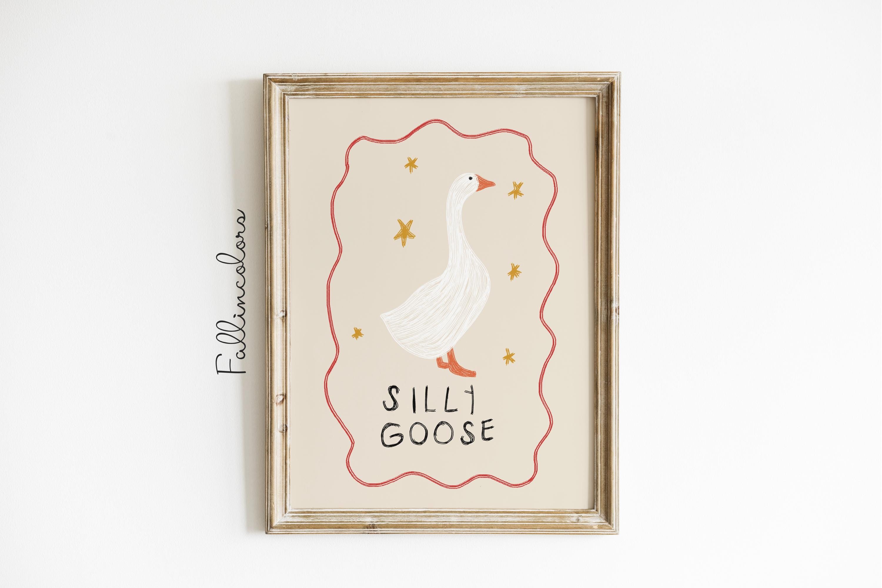 Silly Goose Wall Art, Poster con Oca Carina, Poster con Animali Carini, Poster per Cameretta Beige Chiaro Neutro, Stampa Artistica per Cameretta, Came