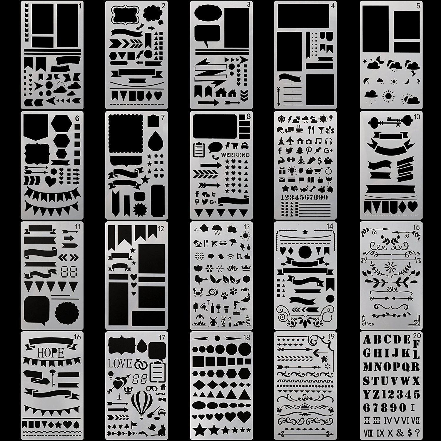 20 pezzi, stencil per Bullet Journal, stencil per planner, stencil in plastica, stencil meteo, numeri, mese, regalo, album, modello, temi naturalistic