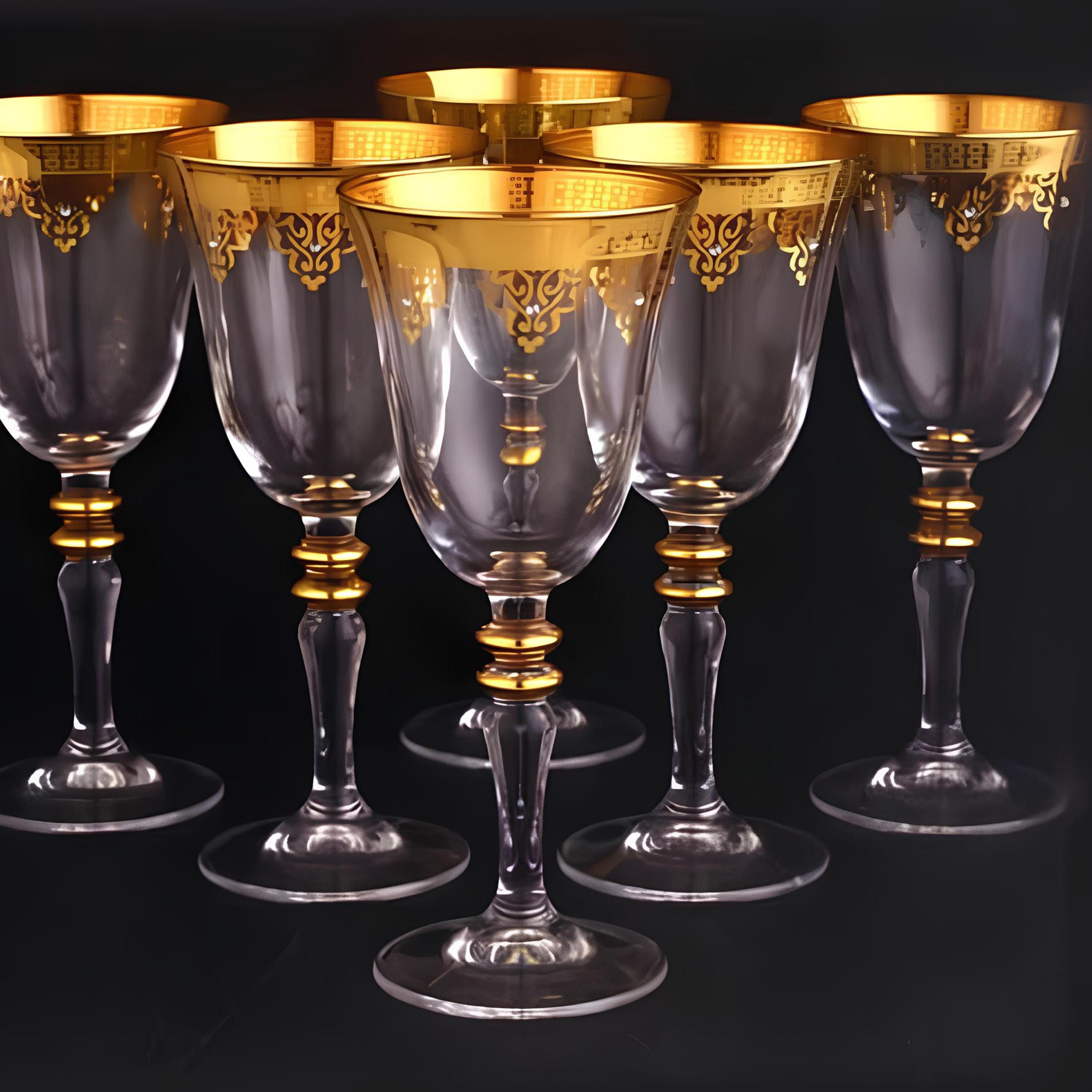 Set di 6 bicchieri da vino in cristallo di lusso, calici da vino eleganti, bordo in oro 24 carati, bicchieri da vino in cristallo, bicchieri da vino i
