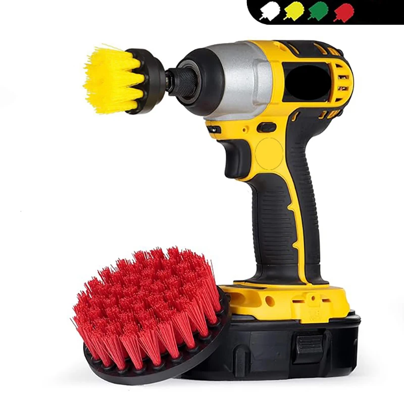 2er-Pack bohrbetriebene Teppichreinigungsbürsten für das Auto, Innenreinigungsbürste, weiß, gelb, grün und schwarz, ohne elektrische D Image