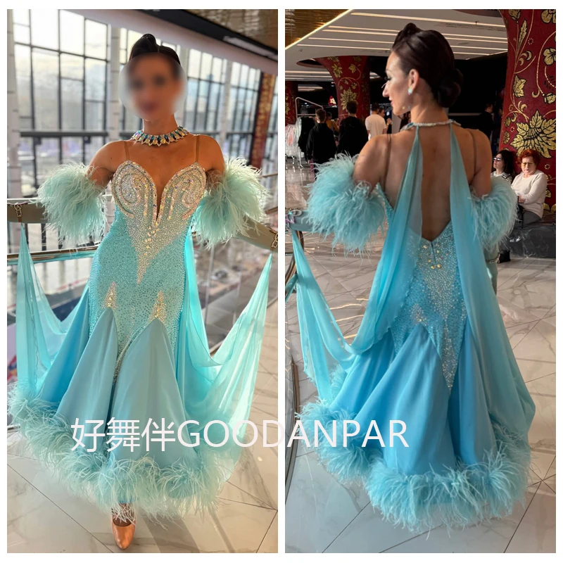 Nuovi abiti da competizione di ballo da sala Costumi Abito da valzer per abiti da ballo Abito da ballo Abito standard blu