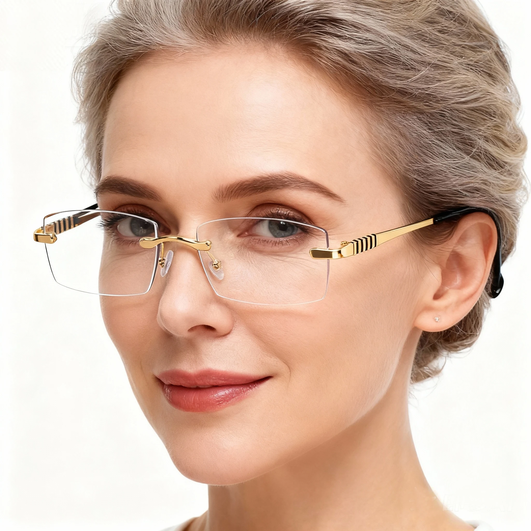 Neue photochrome farbwechselnde Lesebrille; Modische Business-Lesebrille mit Schnittkante, rahmenlos, XJC3006 Image