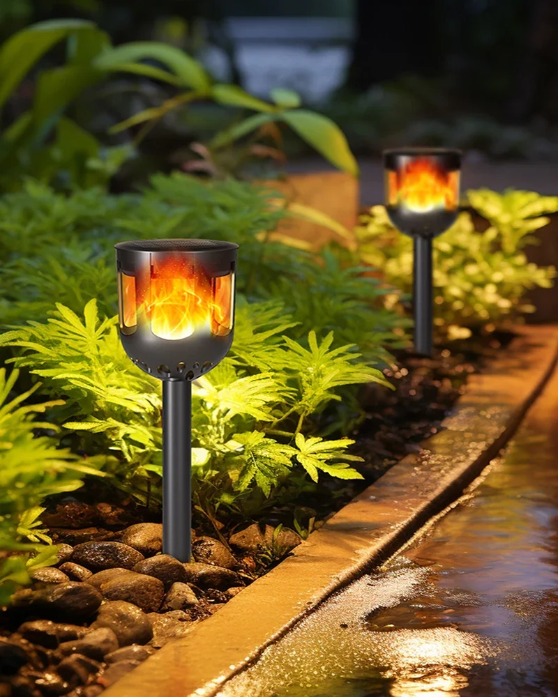 Solarleuchten für den Außenbereich, Solar-Fackelleuchten mit flackernder Flamme, für Gartendekoration, solarbetriebene Lichter für Wege, Terrasse, Hof Image
