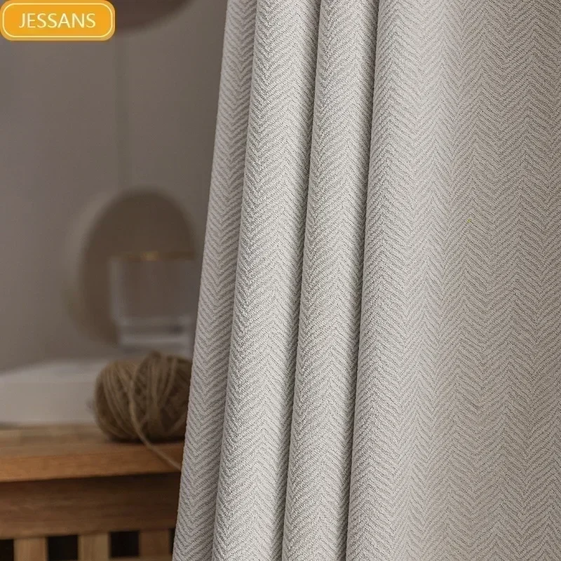 2024 nuovo addensato francese leggero lusso crema tenda panno tinta unita camera da letto soggiorno completamente oscurante protezione solare cotone lino