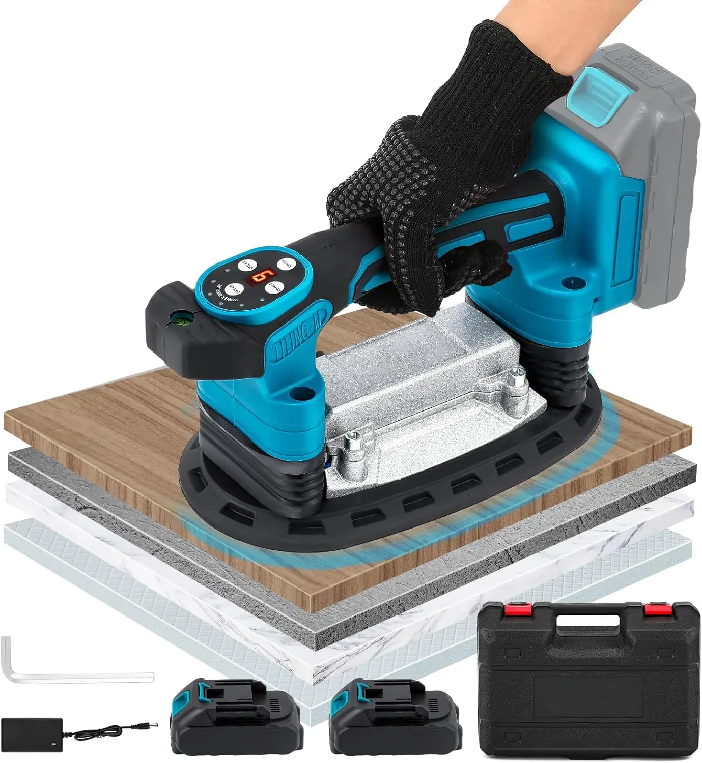 Fliesenverlegungsmaschine mit 9 Geschwindigkeiten, 2-in-1-Fliesen-Vibrations-Nivelliermaschine, kabelloses Hand-Fliesen-Installationswerkzeug für Makita-Akku Image