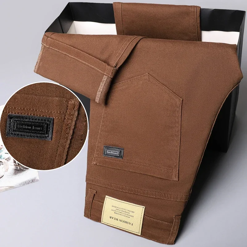 Frühling Herbst Mode Braun Business Casual Stretch Denim Hosen Männliche Marke Hosen männer Kleidung Dünne Jeans Plus Größe 28-44