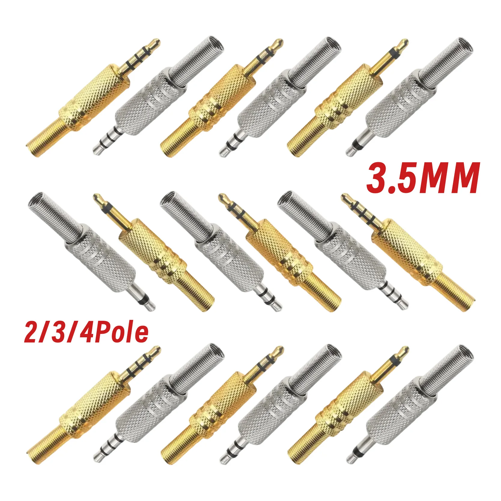 5PCS Silbrig oder Gold 2Pole 3Pole 4Pole 3,5mm Kopfhörer Männlich Mono Stereo Audio Stecker Stecker für die meisten Kopfhörer Jack Image