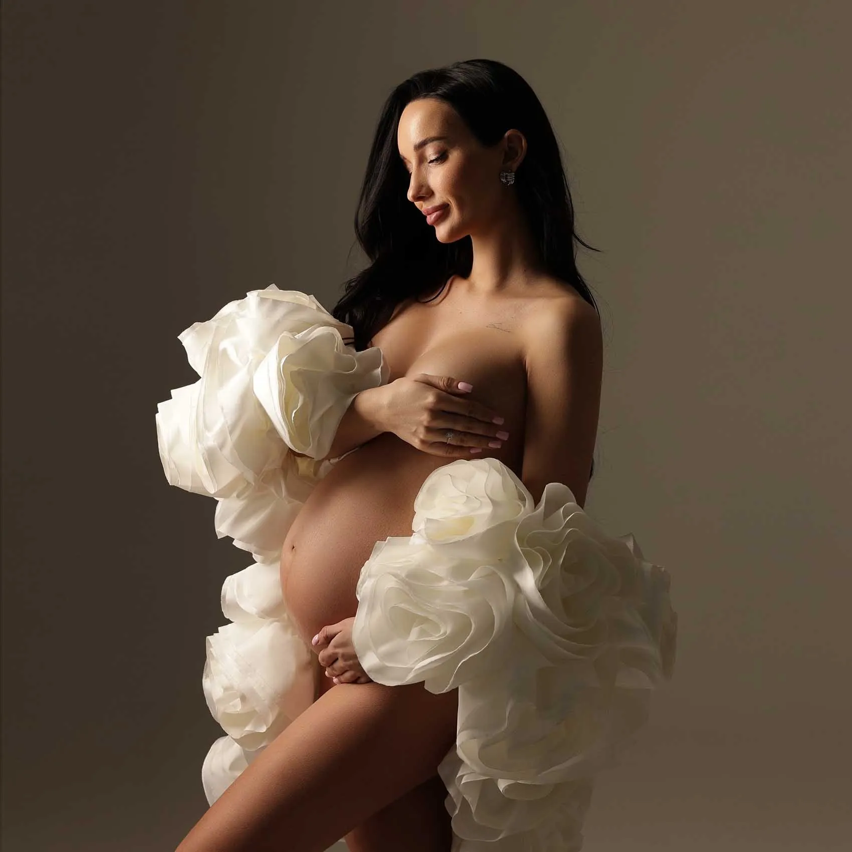 Bezaubernder Umstandsumhang, bauschiger Blumen-Hochzeitsumhang, 3D-Rosenblumen, Brautverpackungen, Couture, abnehmbarer Umhang, Schal, Fotoshooting, individuell Image