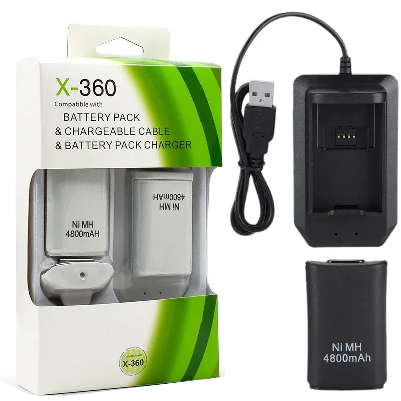 2Pcs 4800mAh Rechargeable Battery With 1 Charging Cable+Charging Dock for Xbox 360 Wireless Gamepad Controller Battery