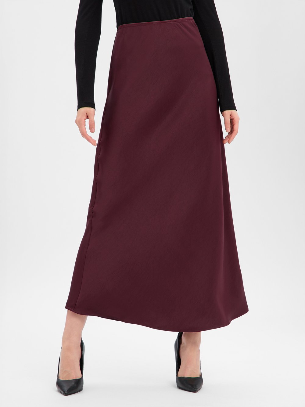 Neo Noir Satin-Maxirock Damen aubergine, 42
