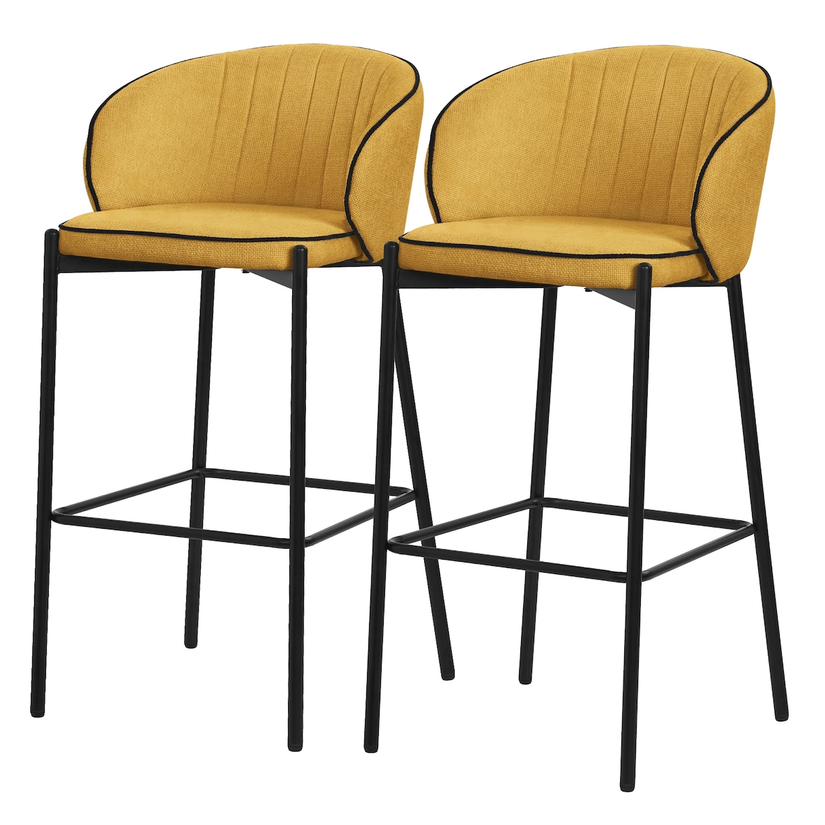 ML-Design Barhocker 2er Set Senf 76 cm, Stoffbezug, gepolstert, Metallgestell, Küchenhocker mit Rückenlehne & Fußstütze, Tresen- & Bistrohocker Image
