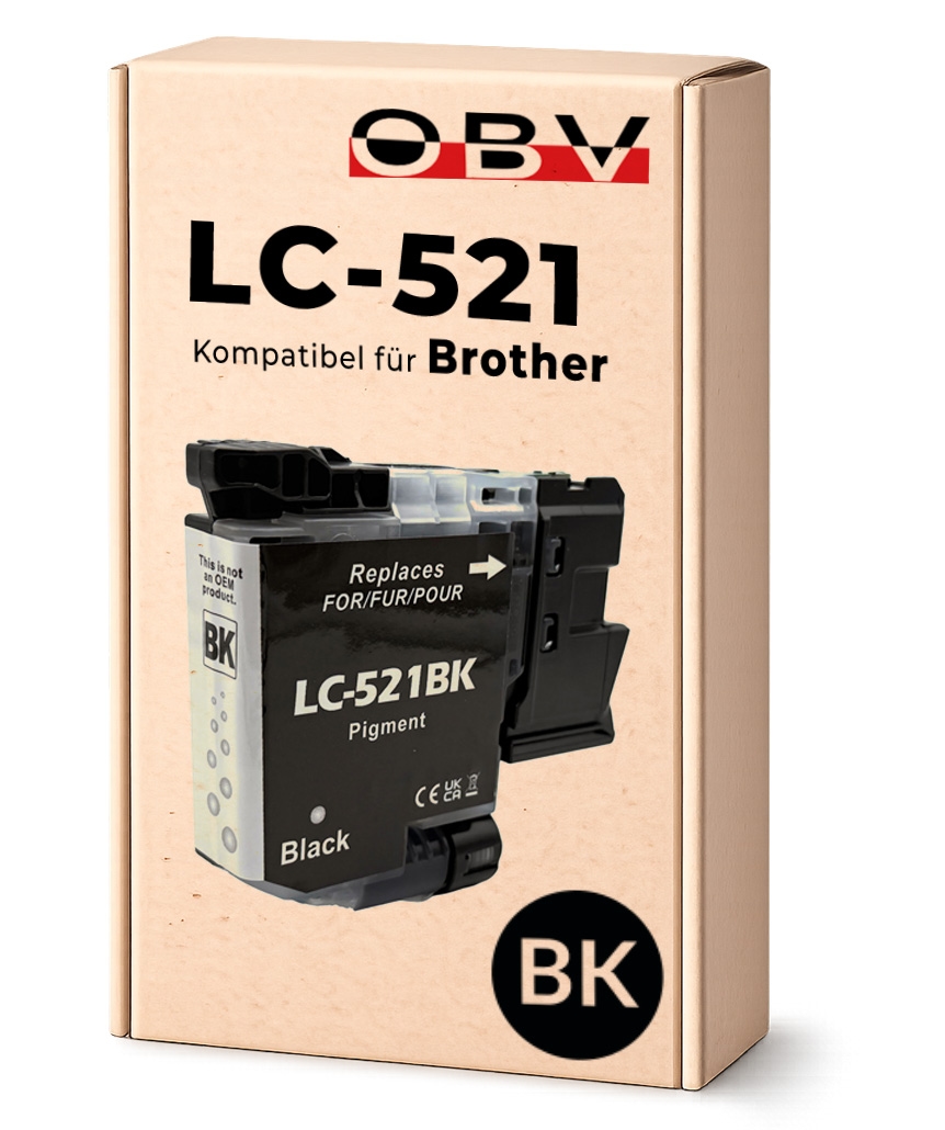 OBV Druckerpatrone Schwarz kompatibel zu Brother DCP-J1260W DCP-J1310dw - Ersetzt LC521BK - ca. 500 Seiten Image