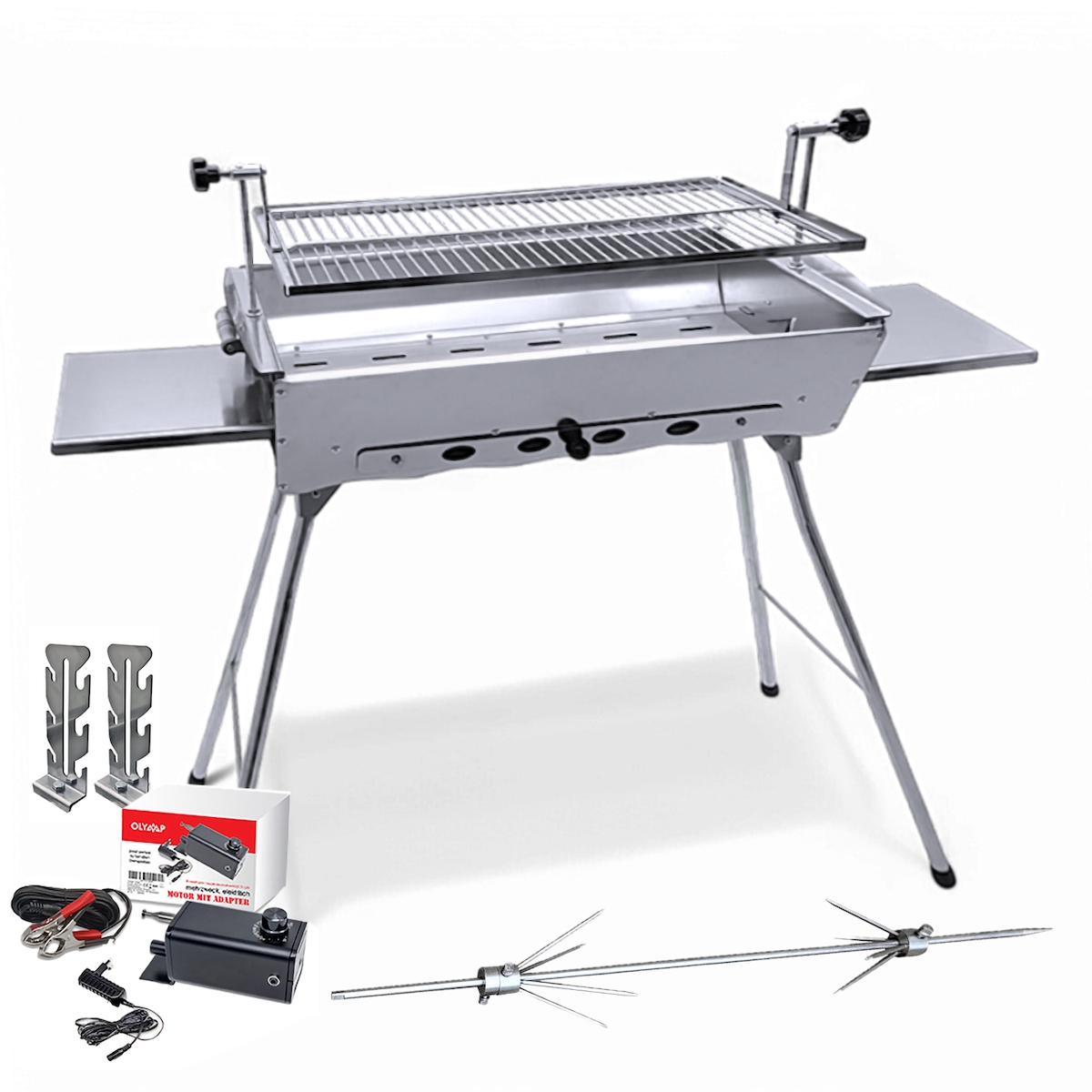 Grillpeter Mangal Ideal Grill Edelstahl 2mm mit Döner Hähnchen Drehspieß Motor Image