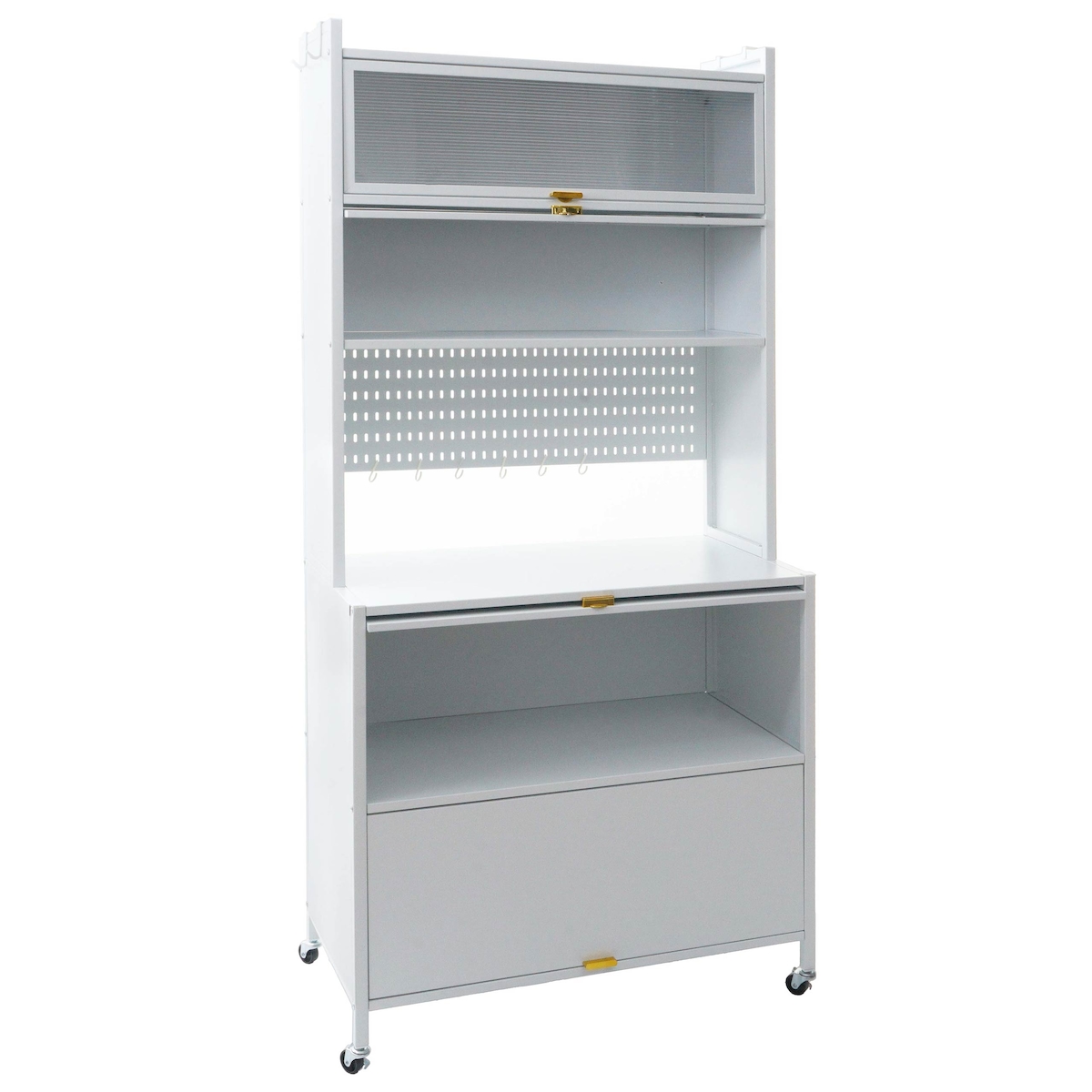 Mendler Küchenschrank HWC-O53, Küchenregal Schrank Arbeitsplatte Schrankfächer rollbar Metall 175x80x42cm ~ weiß Image