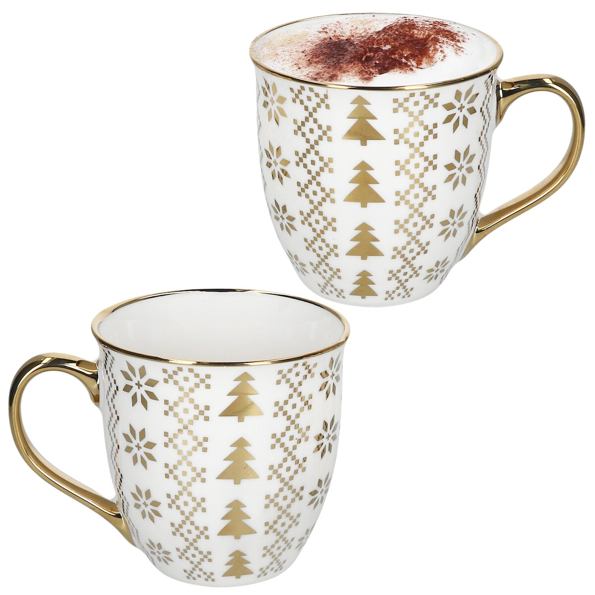 2er Set Jumbobecher 450 ml Porzellan Tanne Weiß Gold Tee-Tasse Kaffee Glühwein Image