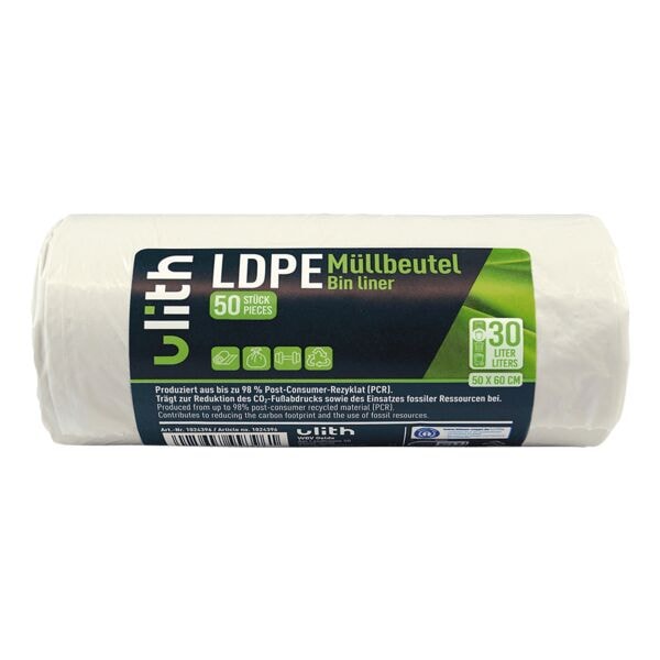 Ulith Müllbeutel aus Recyclingmaterial 30 L weiß 50 Stück weiß, 50x60 cm